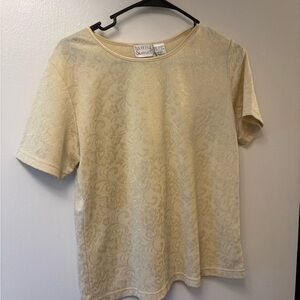 Vtg Butter Yellow Patterned Top Hasting & Smith